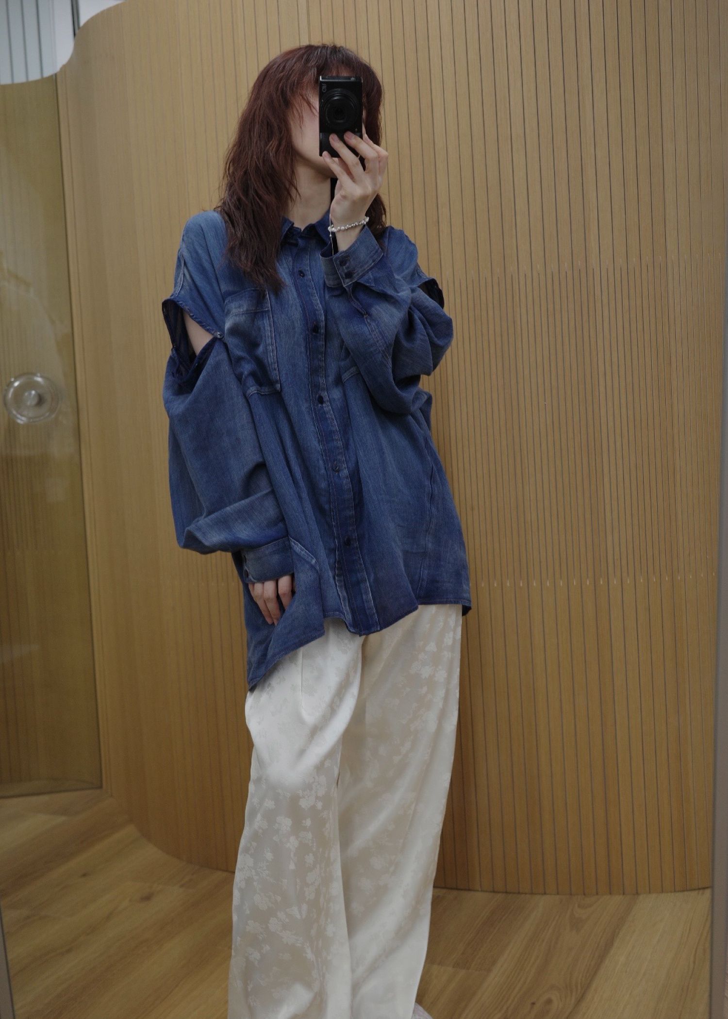 indigo gauze open shoulder oversize SH