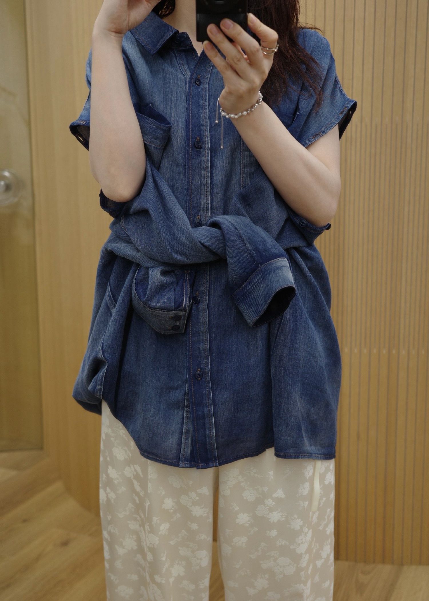 indigo gauze open shoulder oversize SH
