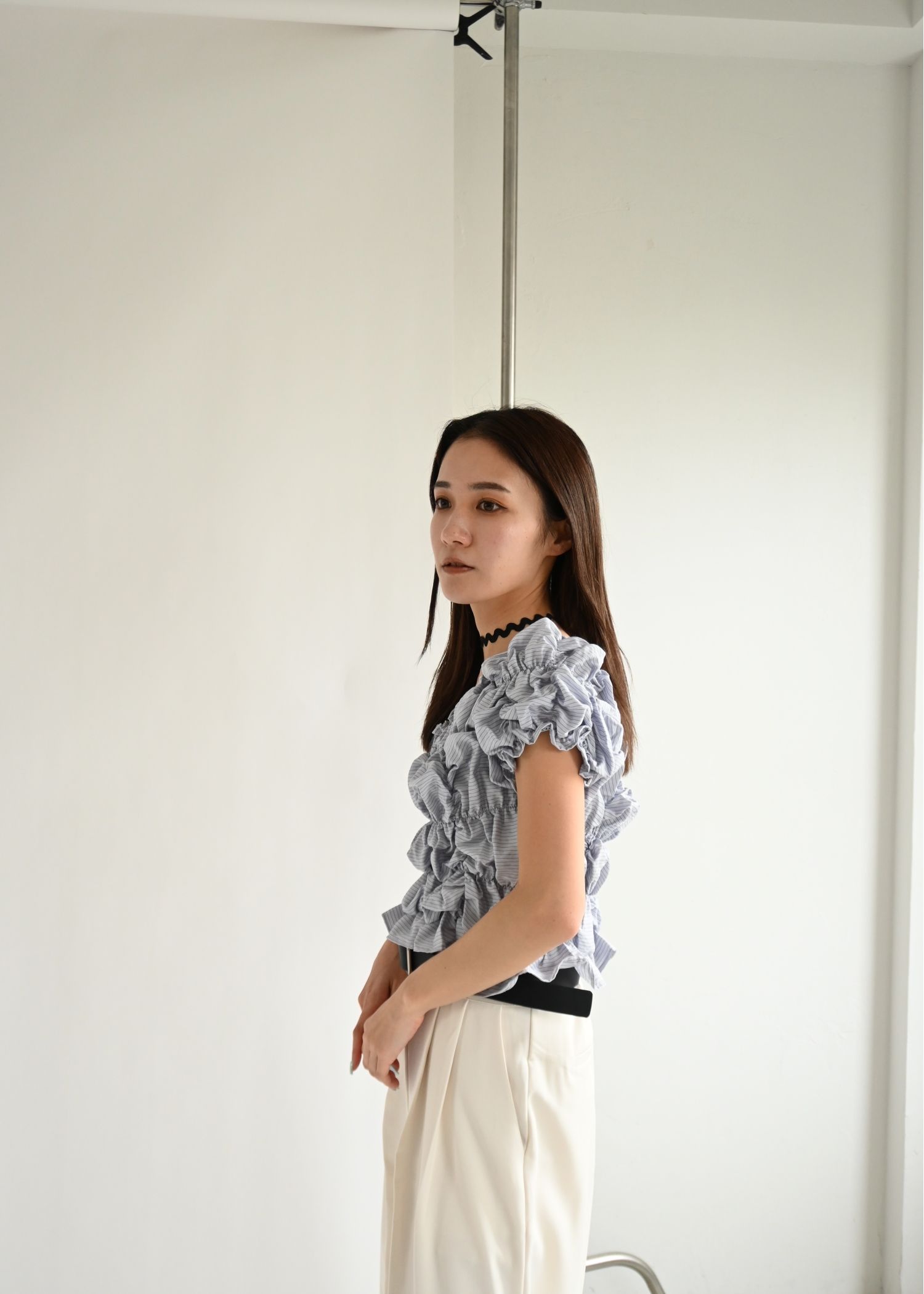 whip shirring stripe 2way tops