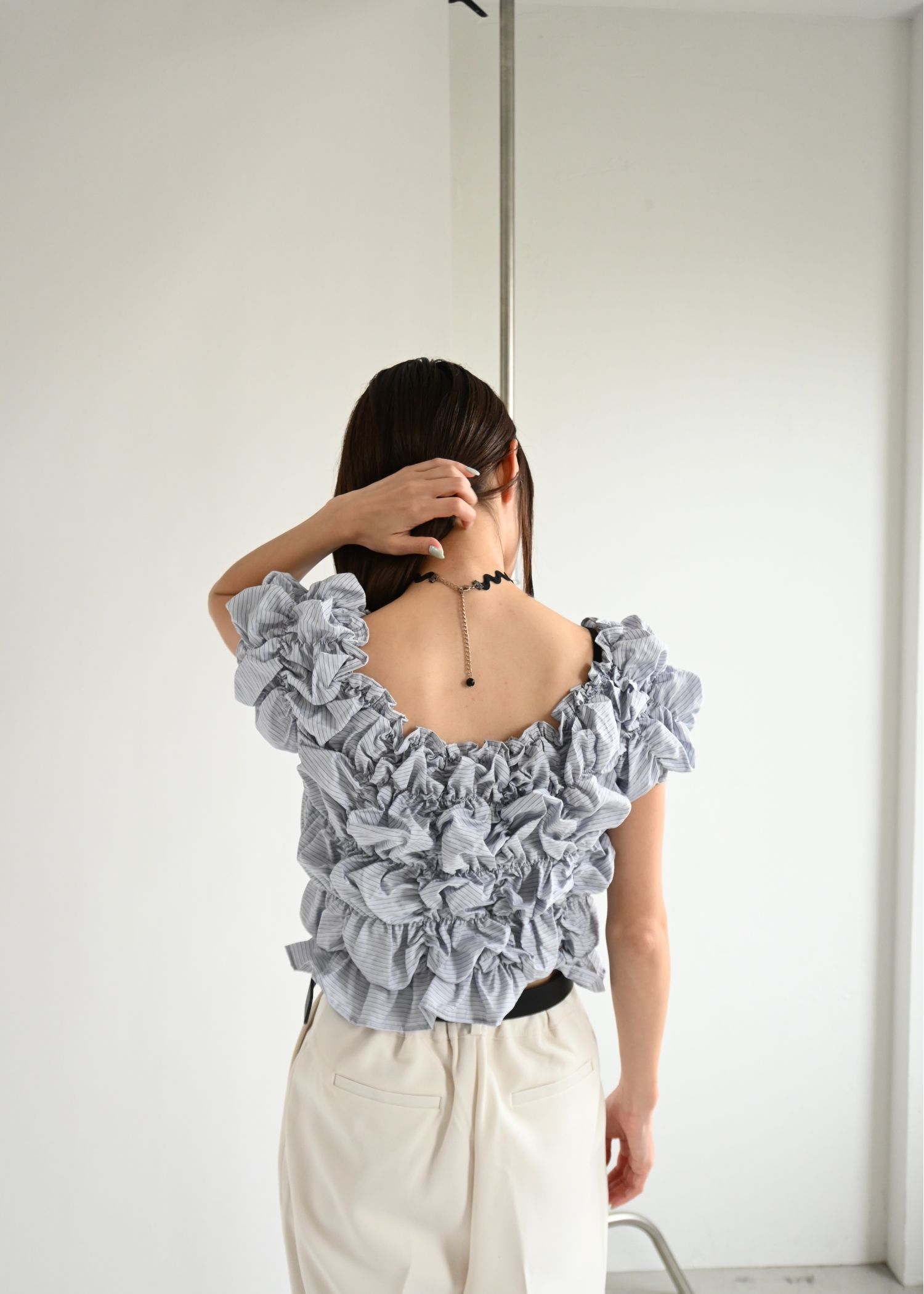 whip shirring stripe 2way tops