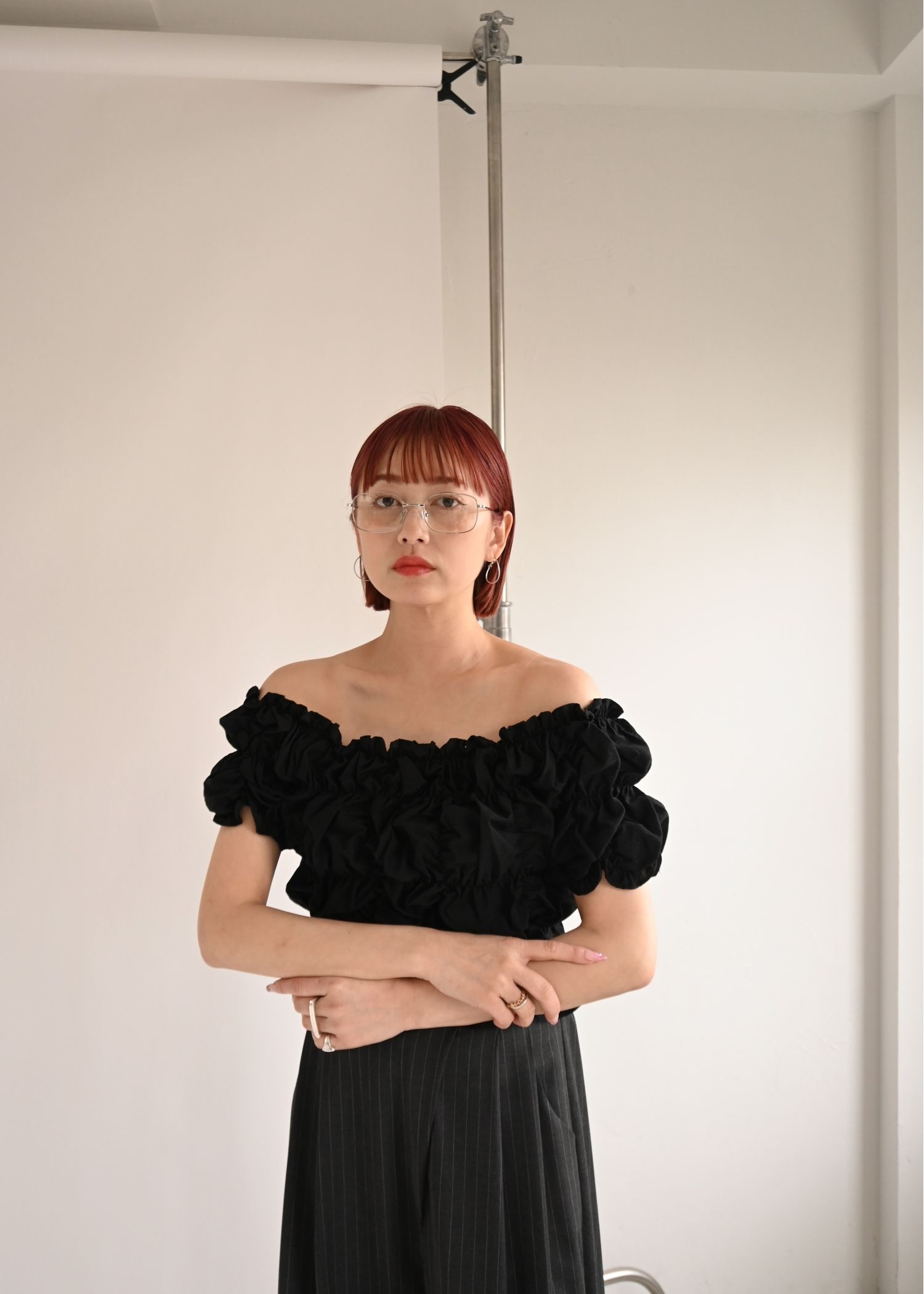 whip shirring stripe 2way tops