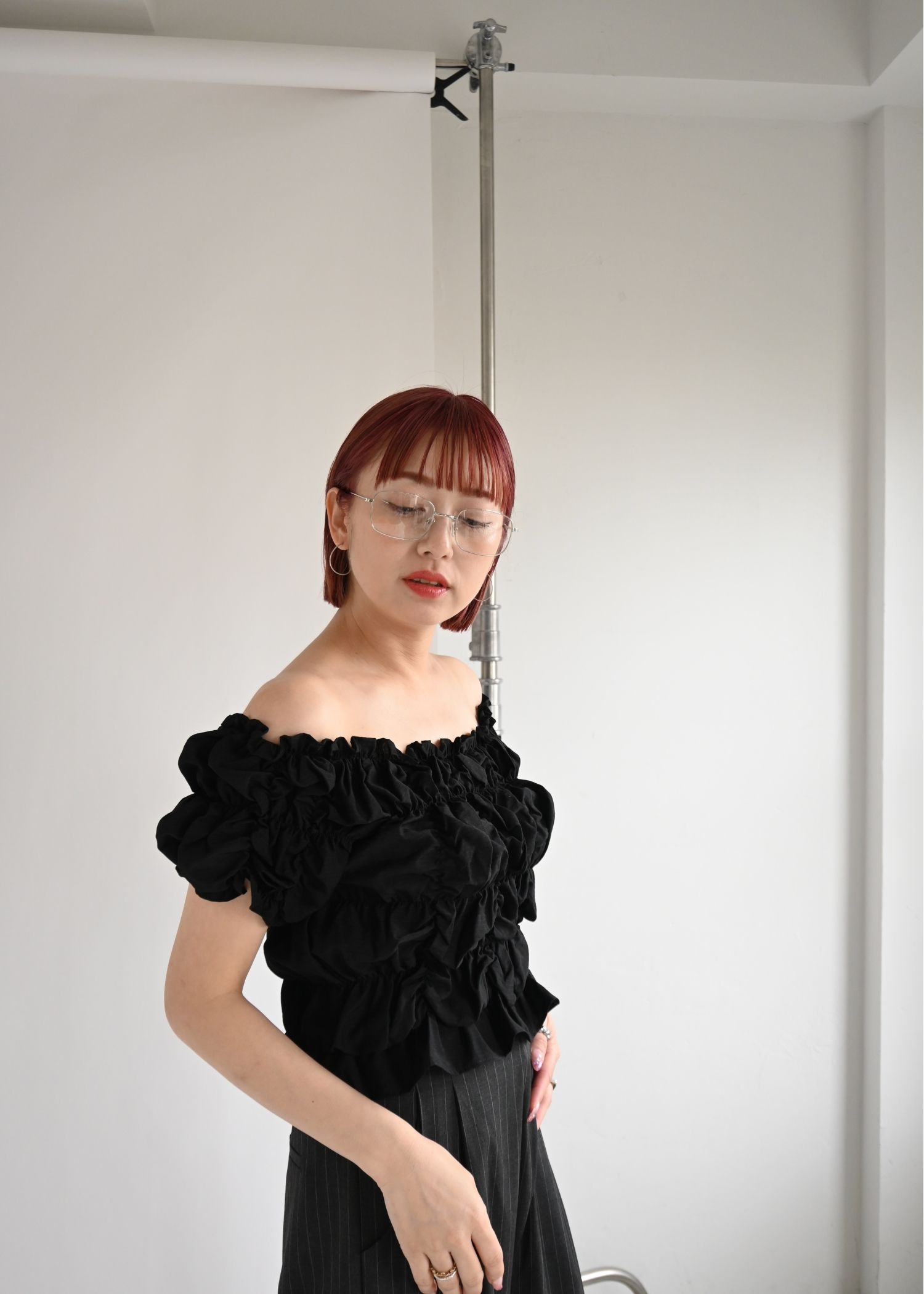 whip shirring stripe 2way tops