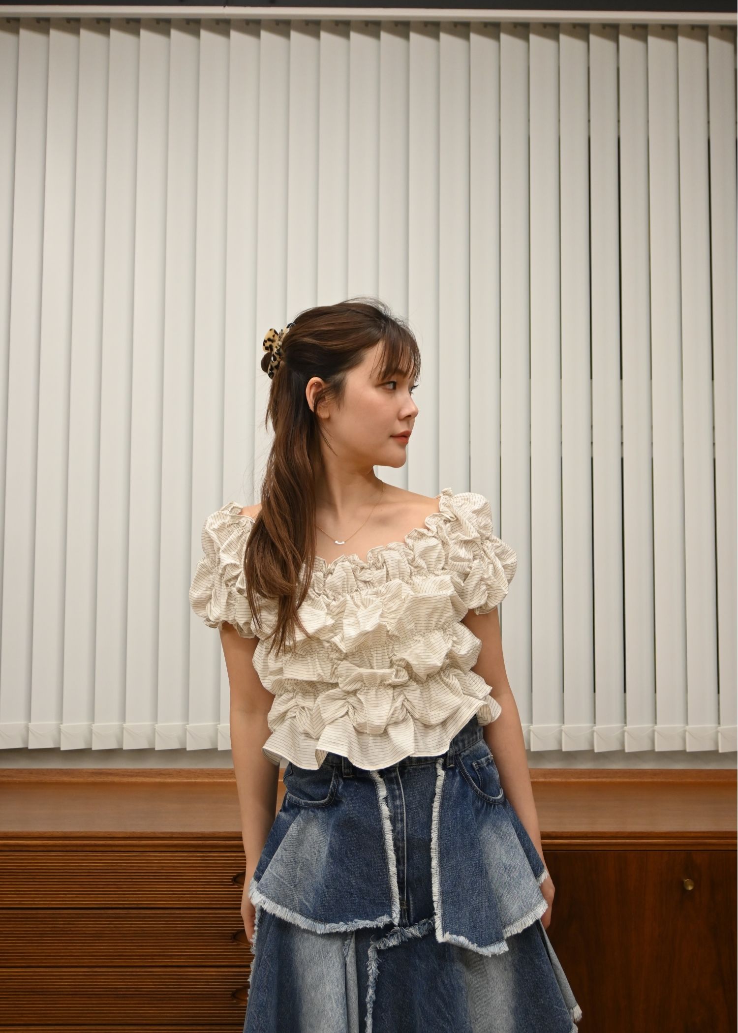 whip shirring stripe 2way tops