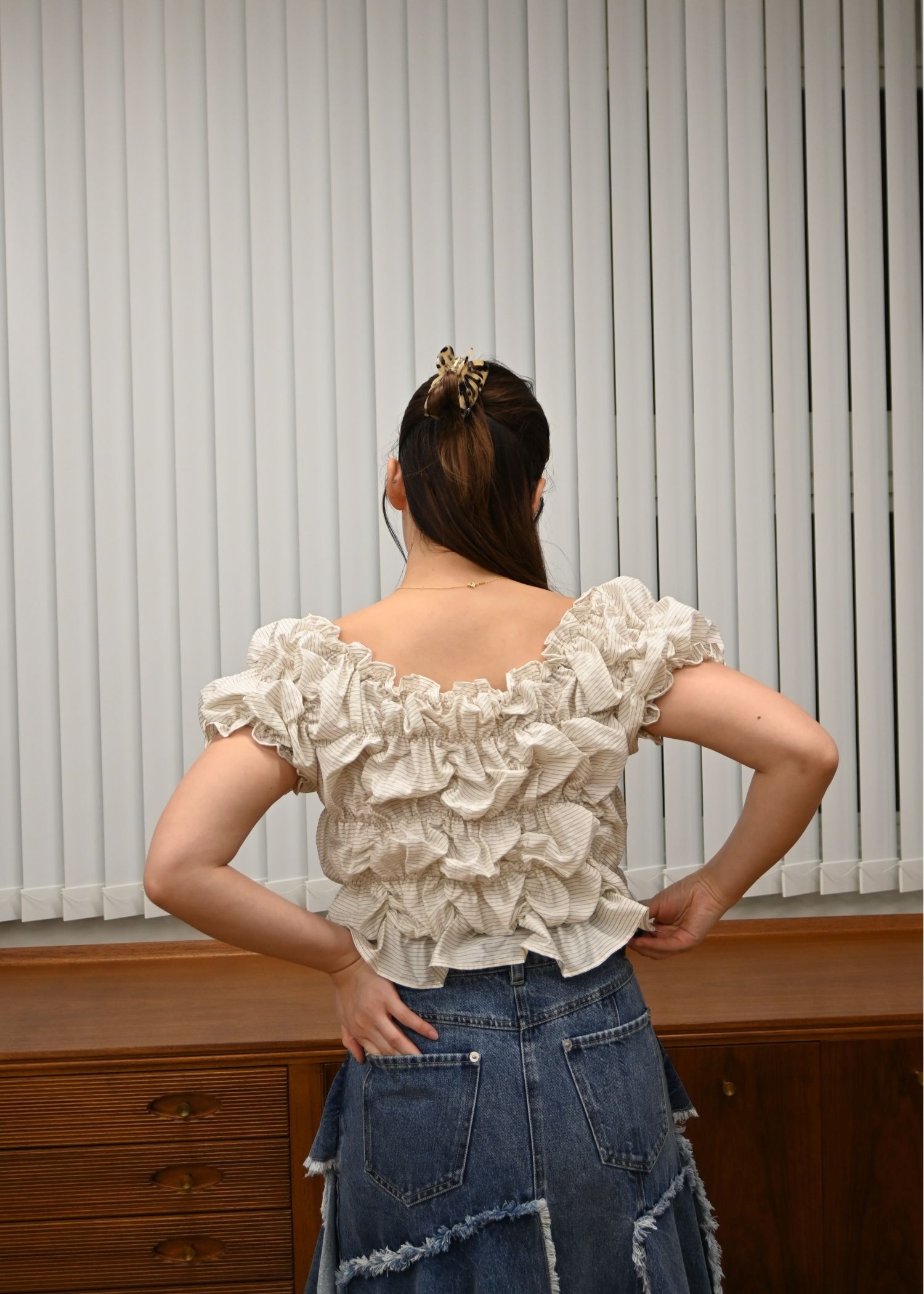 whip shirring stripe 2way tops