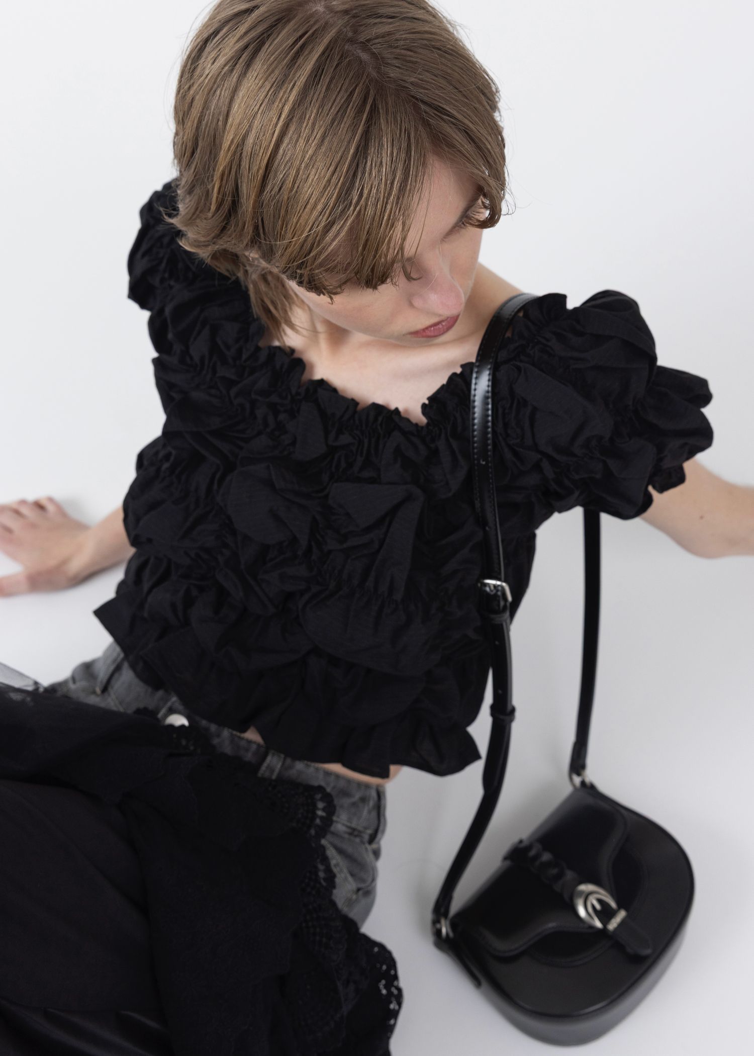 whip shirring stripe 2way tops