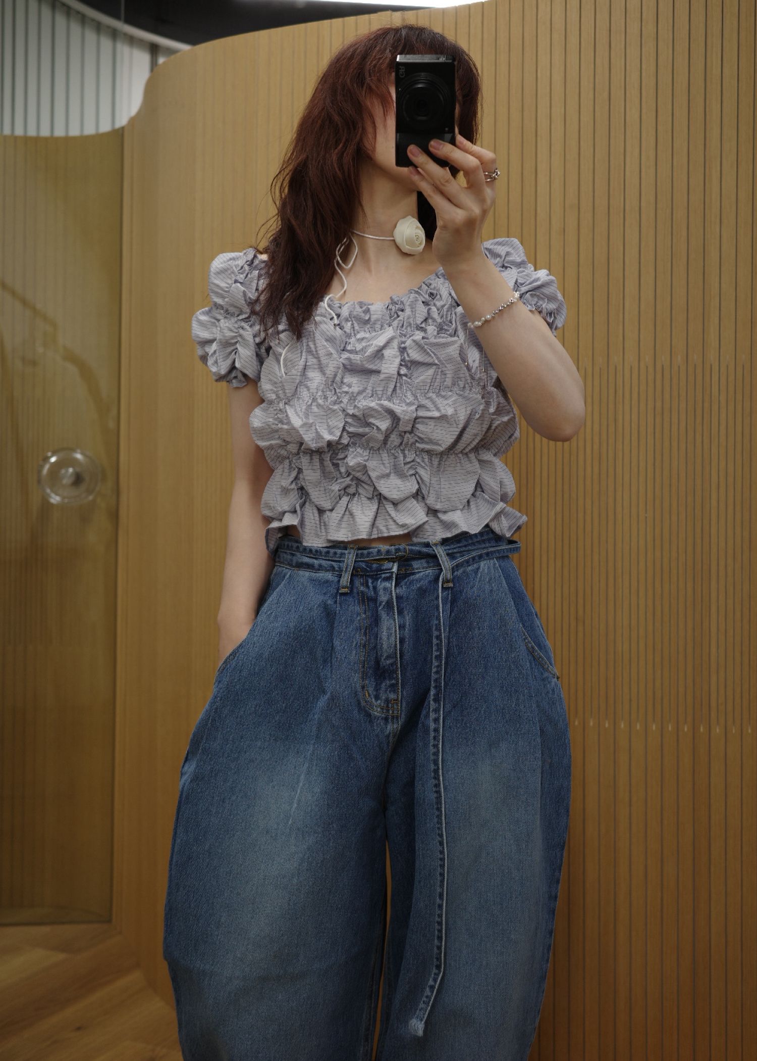 whip shirring stripe 2way tops