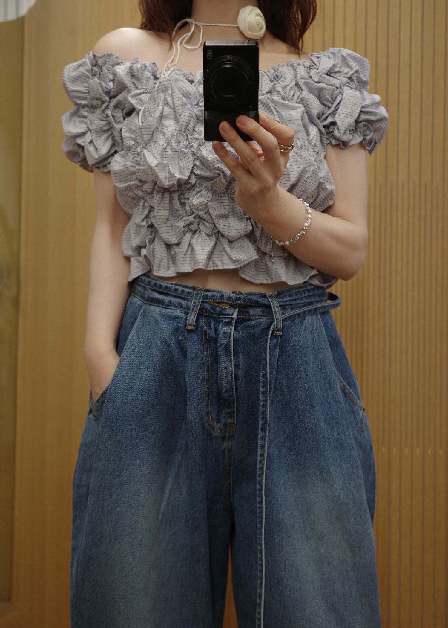 whip shirring stripe 2way tops