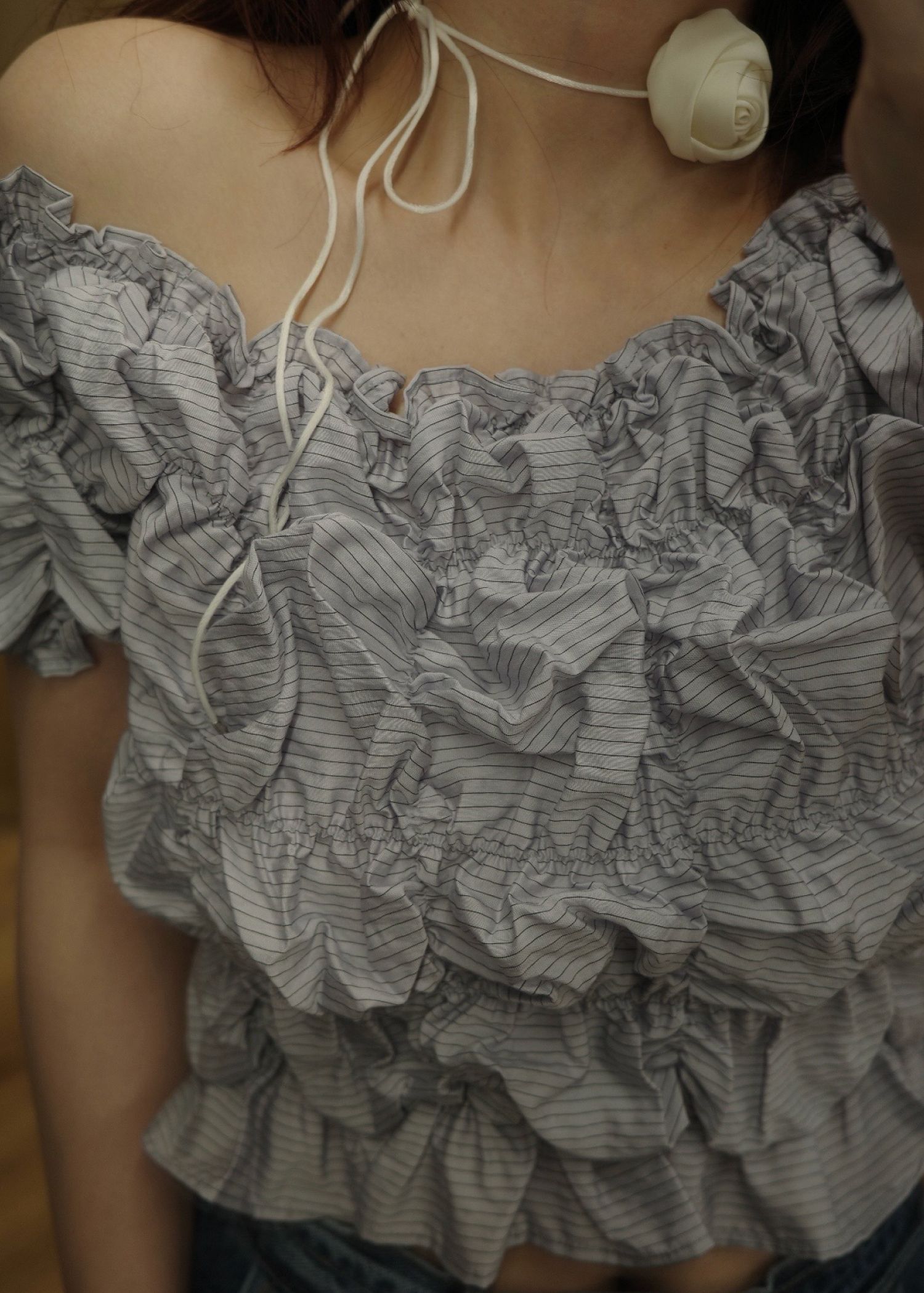 whip shirring stripe 2way tops