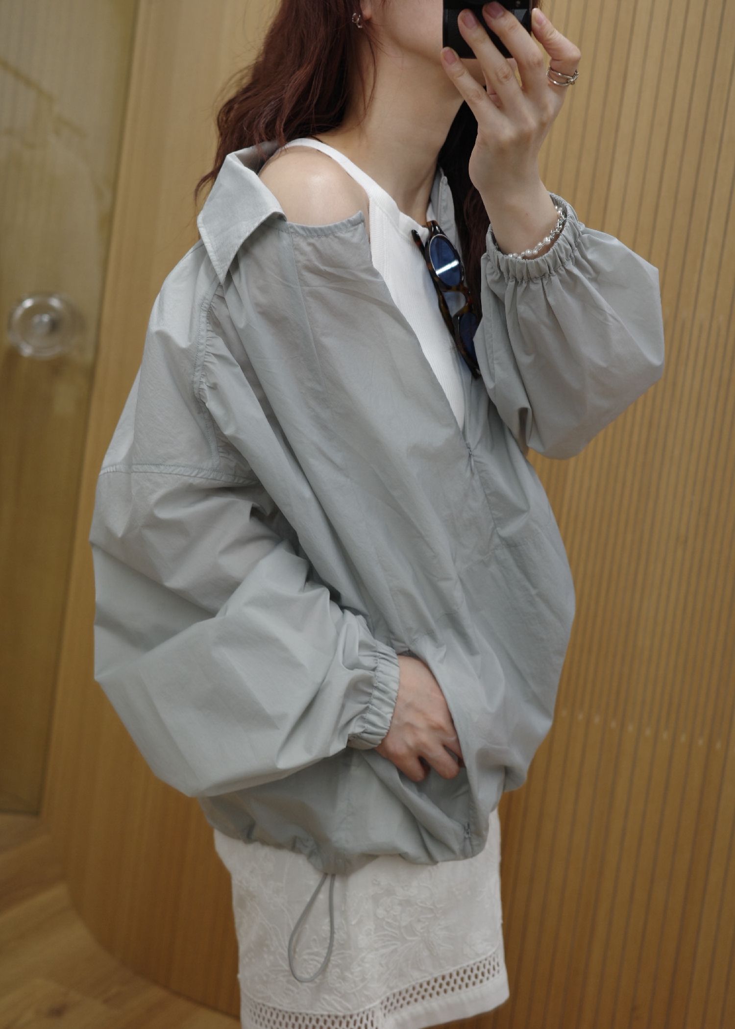 water repellent & UV cut half zip sheer tops