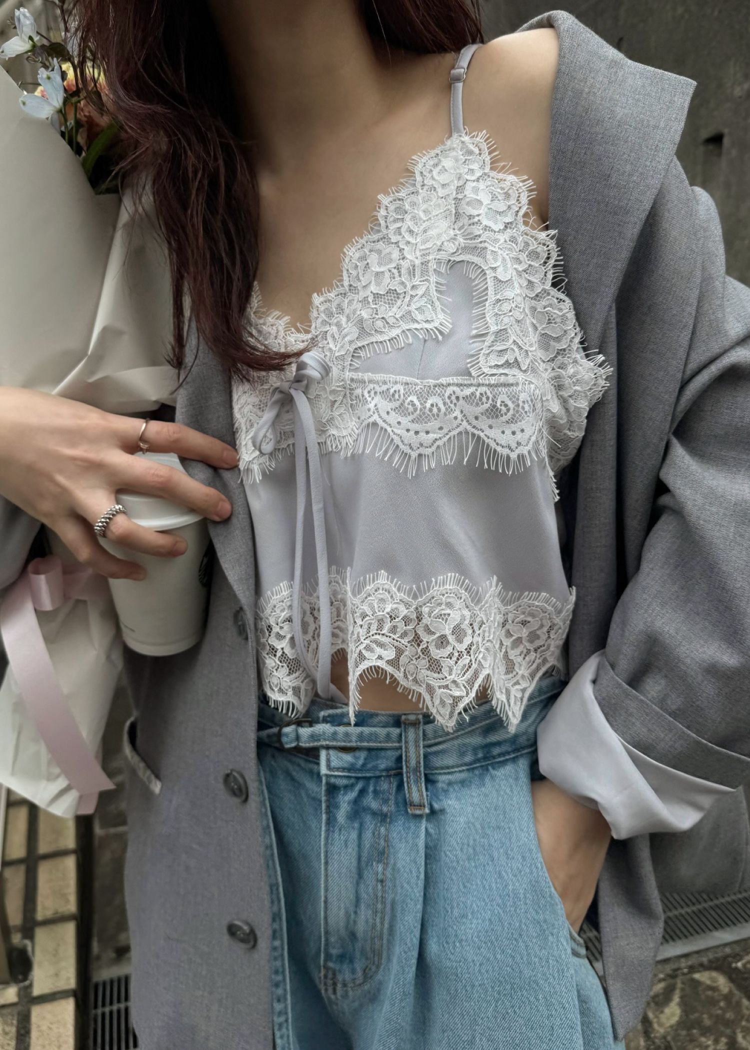 lace cropped bustier cami