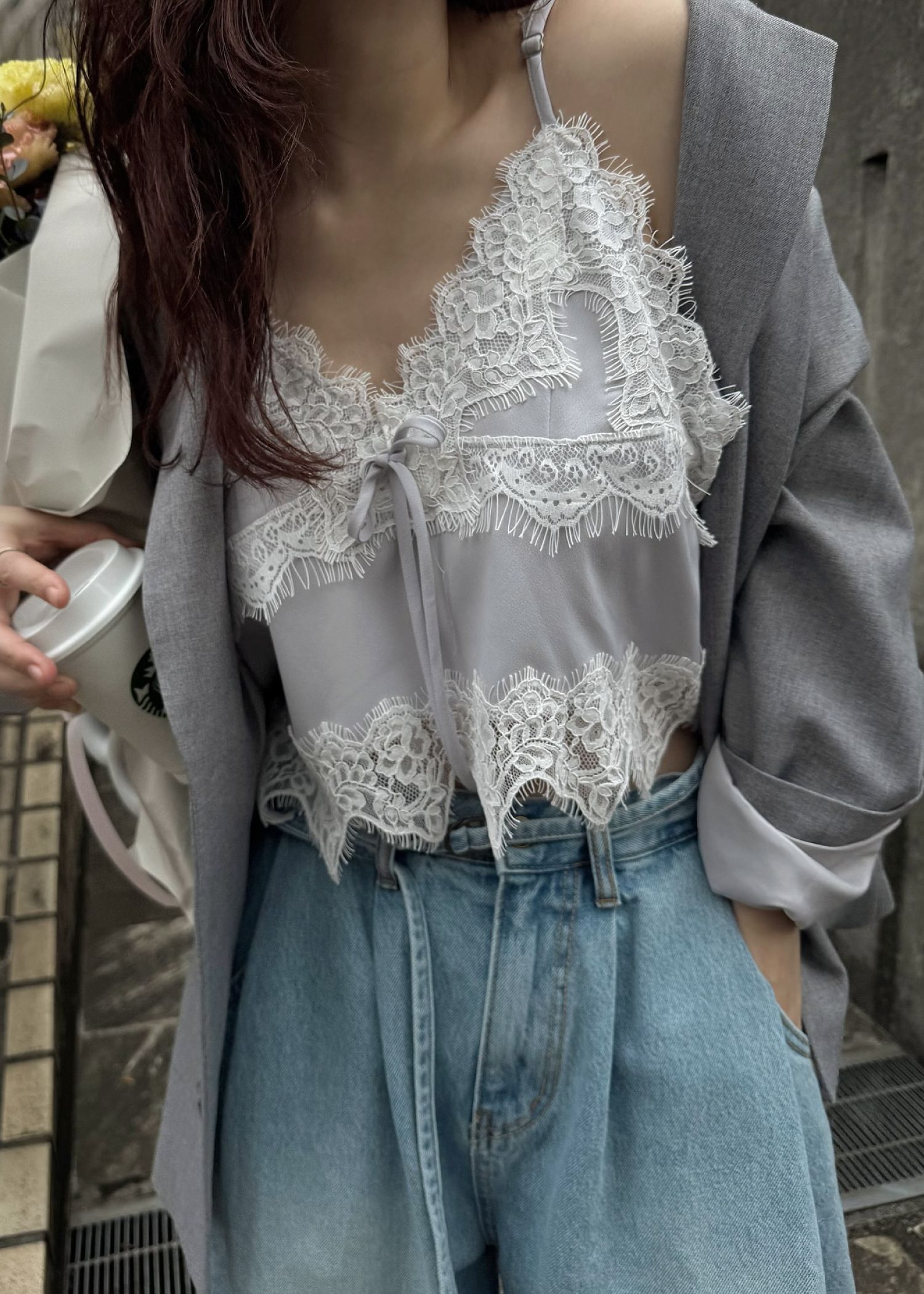 lace cropped bustier cami