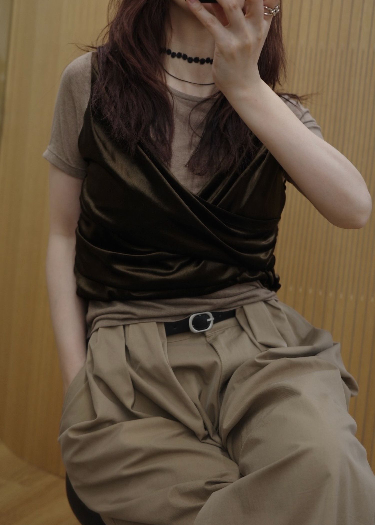 cache coeur mix slub velour tops