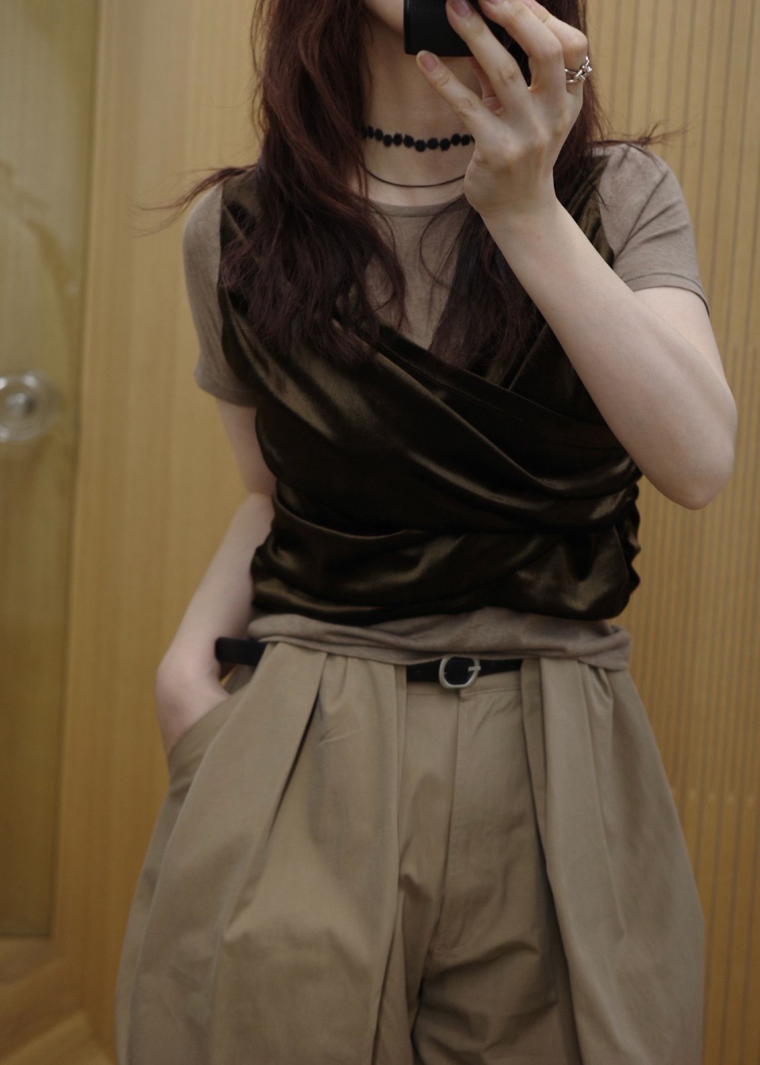 cache coeur mix slub velour tops