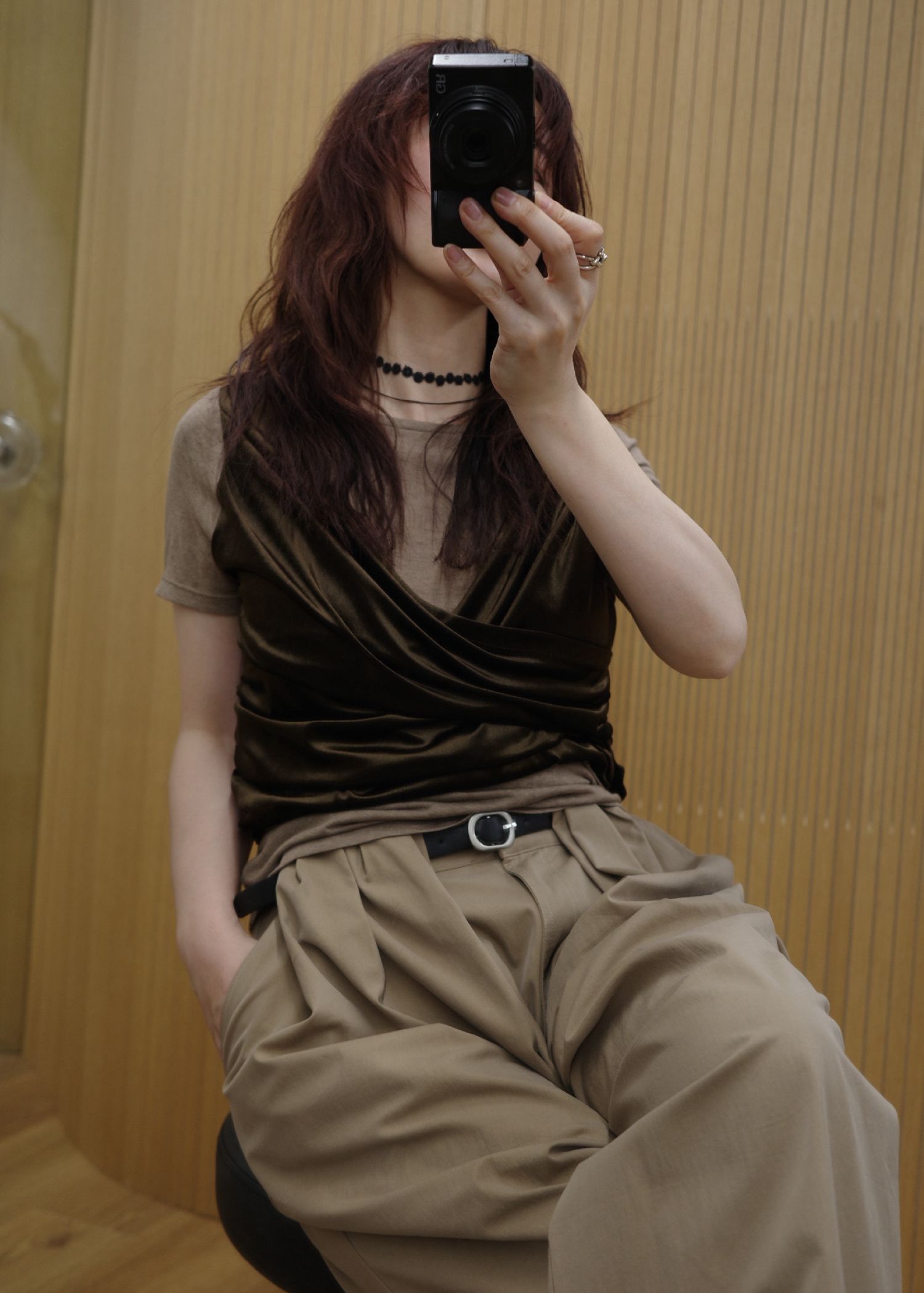 cache coeur mix slub velour tops