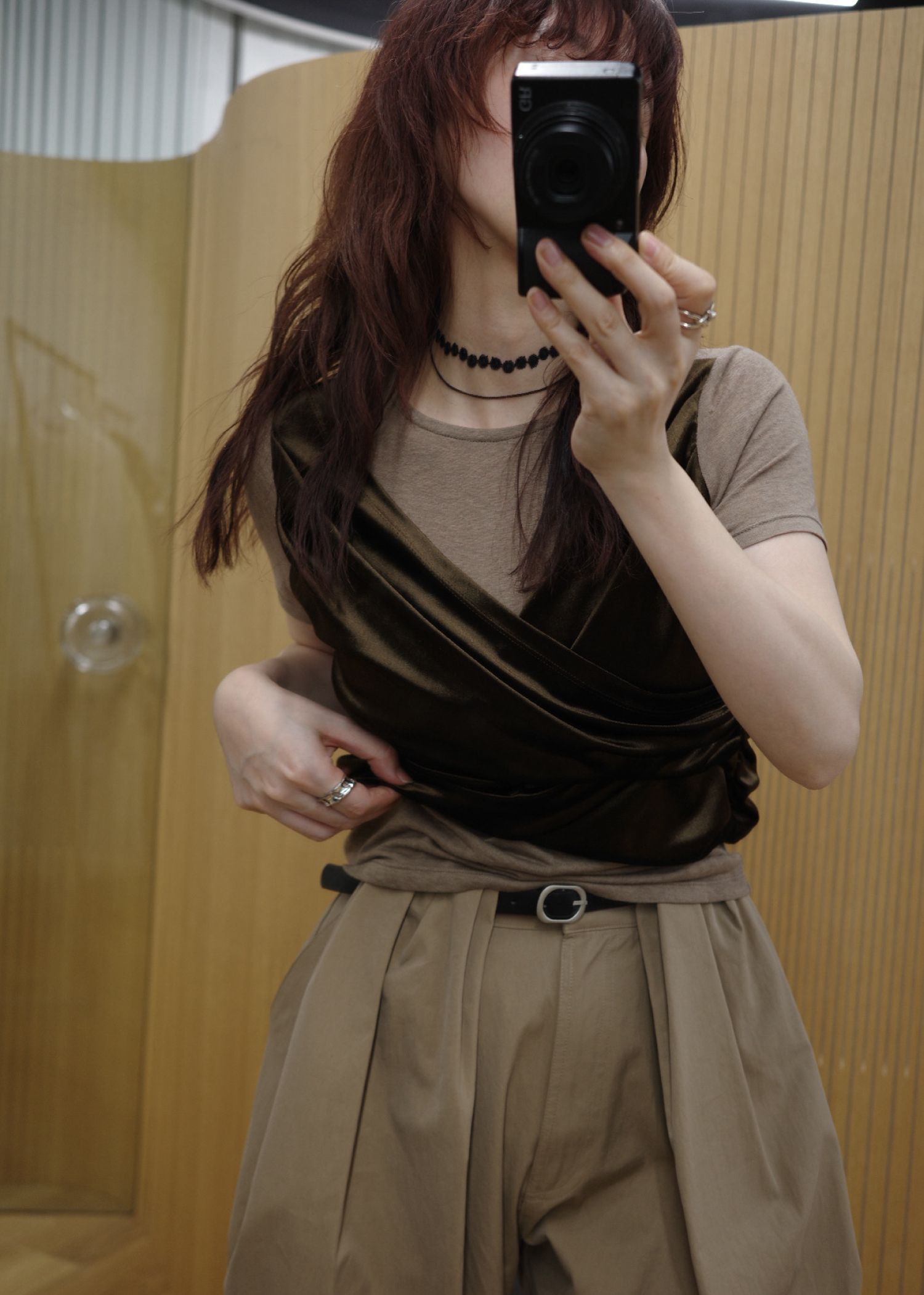 cache coeur mix slub velour tops